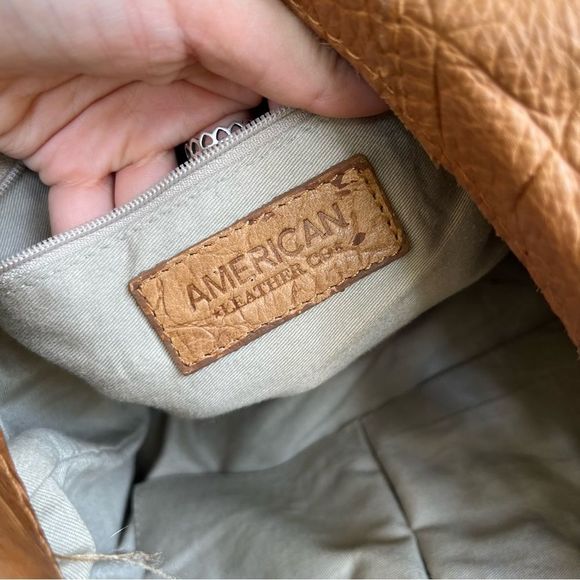 • AMERICAN LEATHER CO. Tan Embossed leather Hobo Shoulder Bag Lenox Hampton - Picture 8 of 11